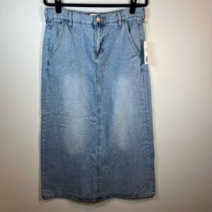 PTCL Womens Denim Maxi Jean Skirt Blue Faded Light Wash Boho Western Y2K Size 31
